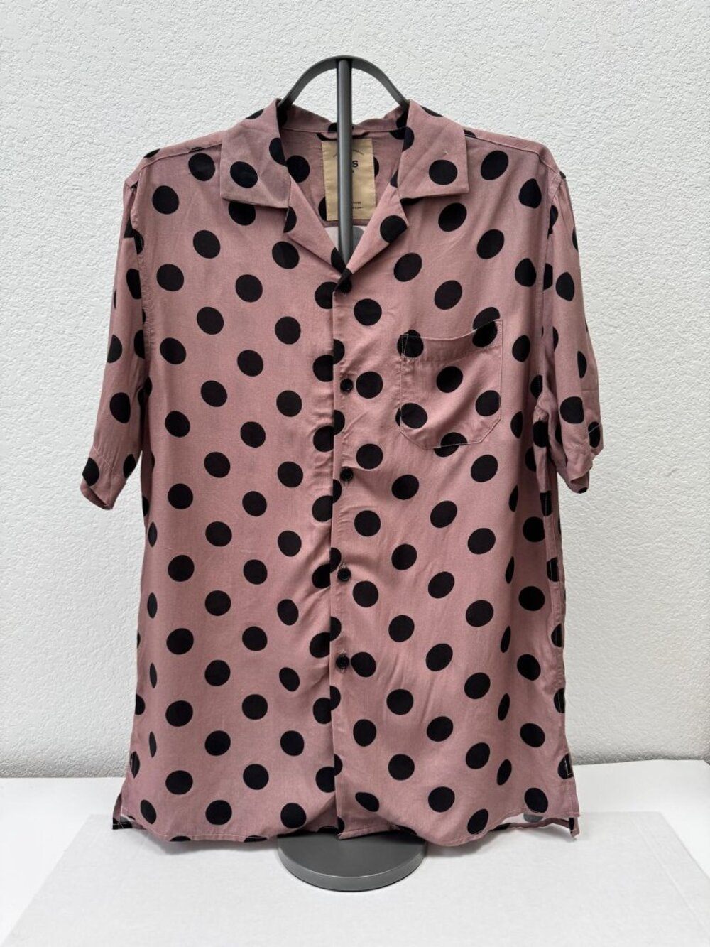 OAS Cuba Shirt Pink Black Polka Dot Camp Shirt Men’s Medium